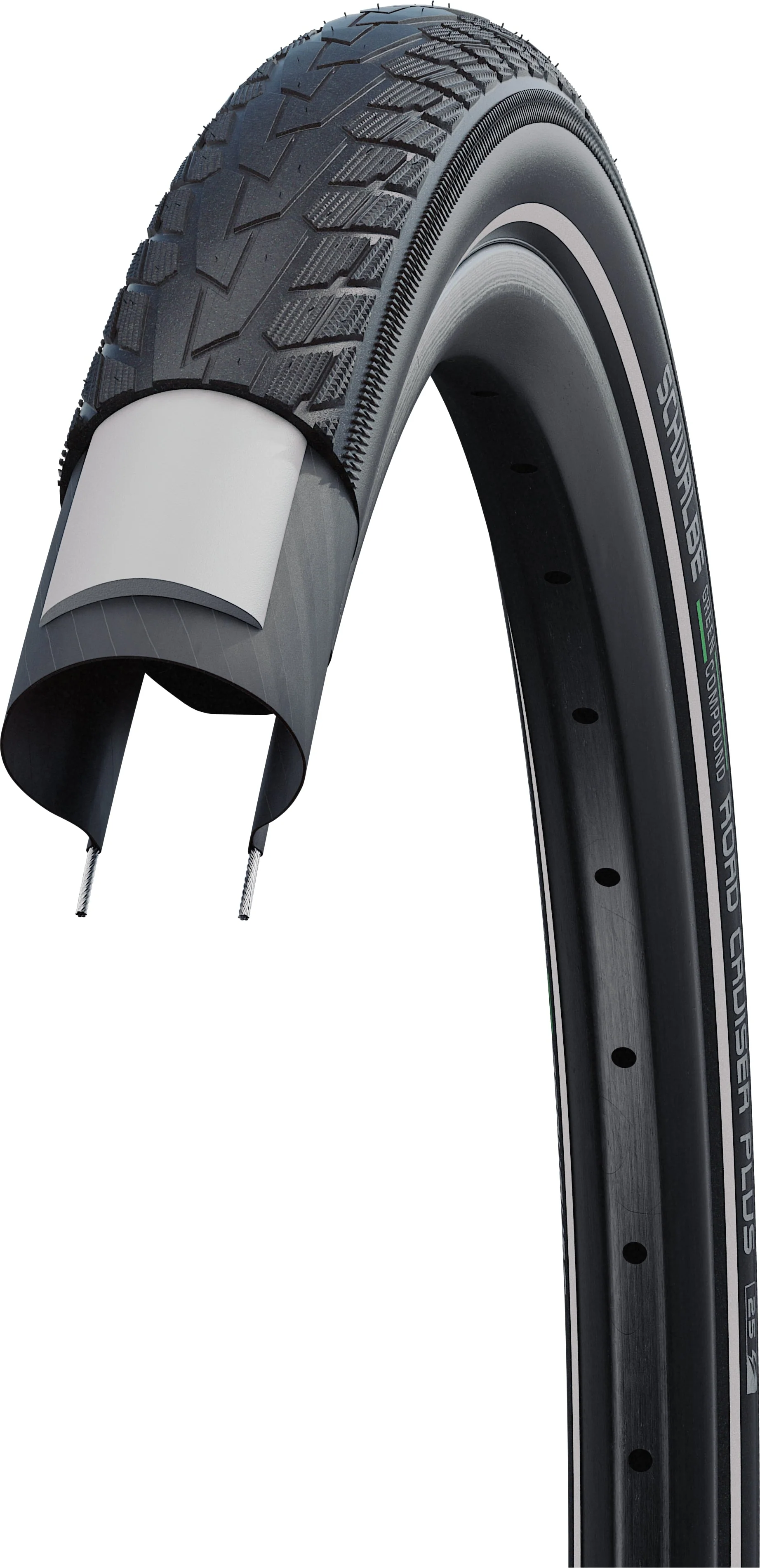 Schwalbe Road Cruiser Plus Drahtreifen 26x1.75" Active TwinSkin PunctureGuard E-25 Green Reflex schwarz - Image 3