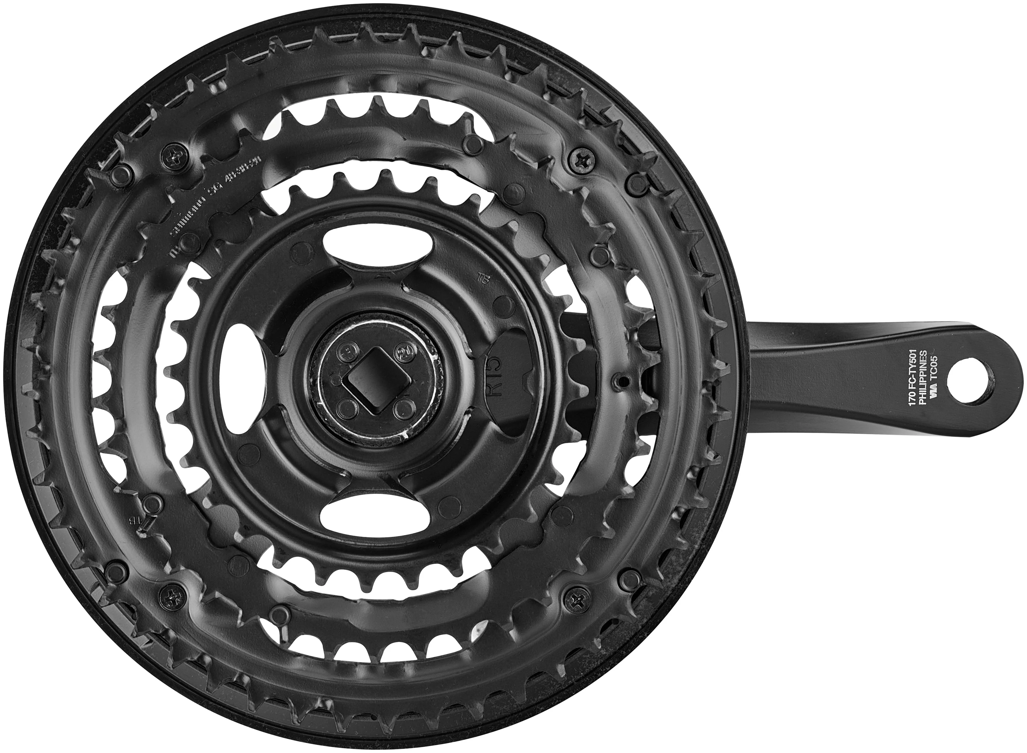 Shimano FC-TY501 Kurbelgarnitur 6/7/8-fach 48-38-28 Zähne mit Kettenschutzring schwarz - Image 3